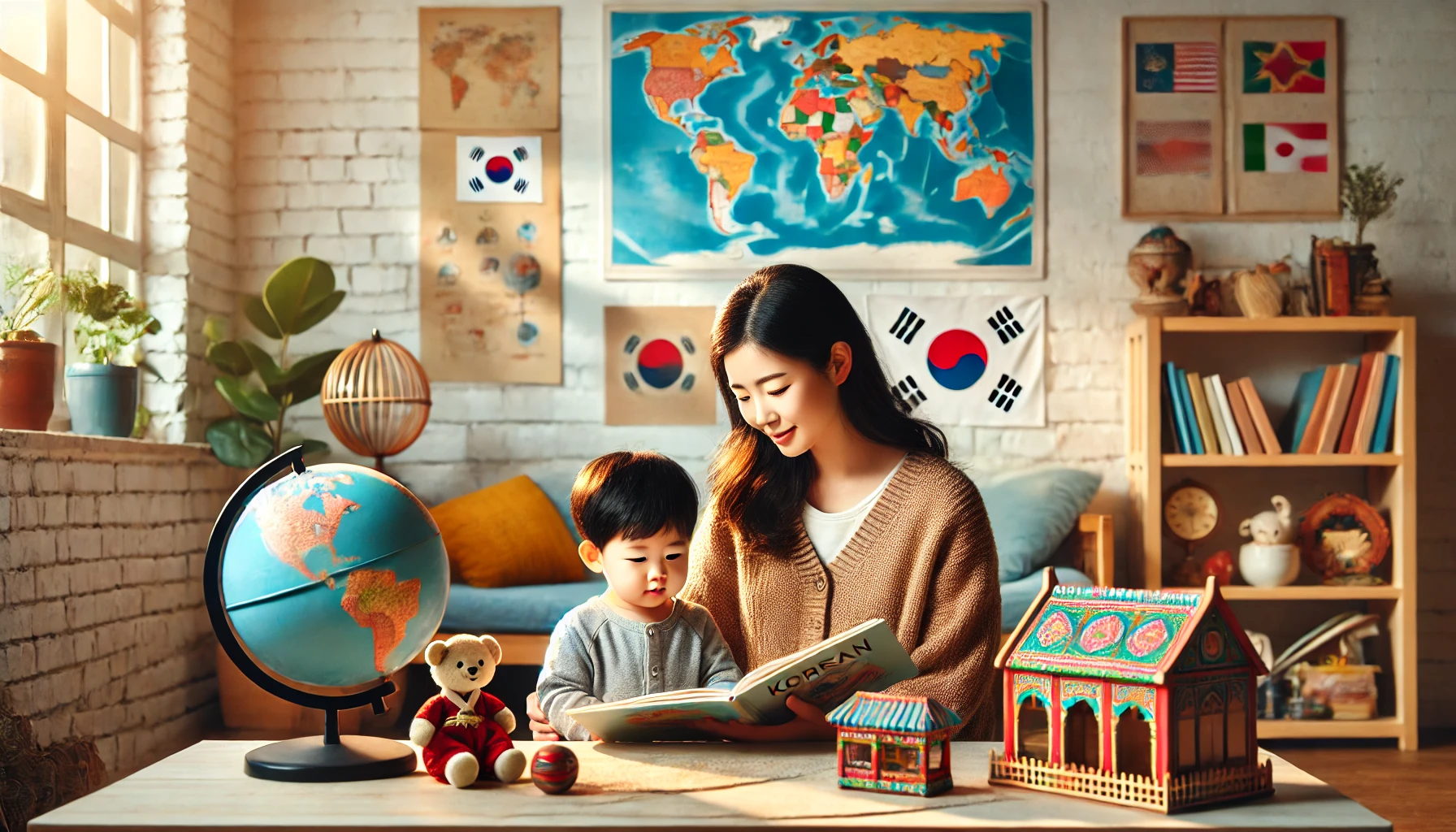 다문화 육아와 문화적 포용성을 실천하는 한국 엄마와 자녀의 따뜻한 가정 풍경
